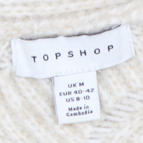 Topshop Women's Ivory Cable-Knit V-Neck Jumper M