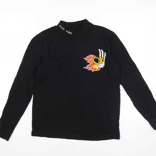 Next Boys Black Graphic Embroidered Long Sleeve T-Shirt