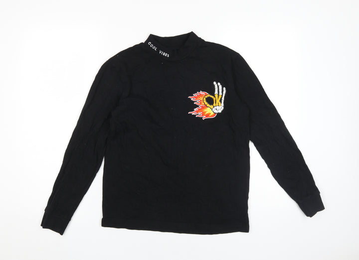 Next Boys Black Graphic Embroidered Long Sleeve T-Shirt