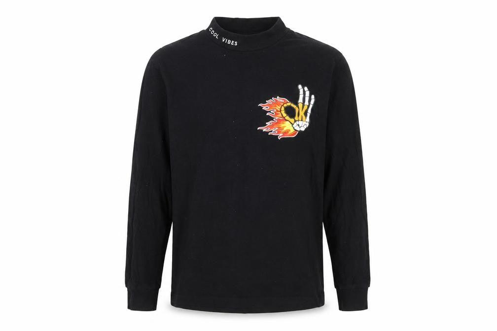 Front view of Next boys’ black graphic embroidered long sleeve t-shirt