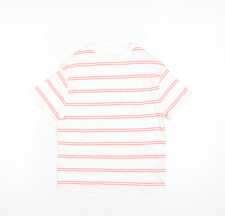 Marks and Spencer Boys White Striped T-Shirt, Size 6-7