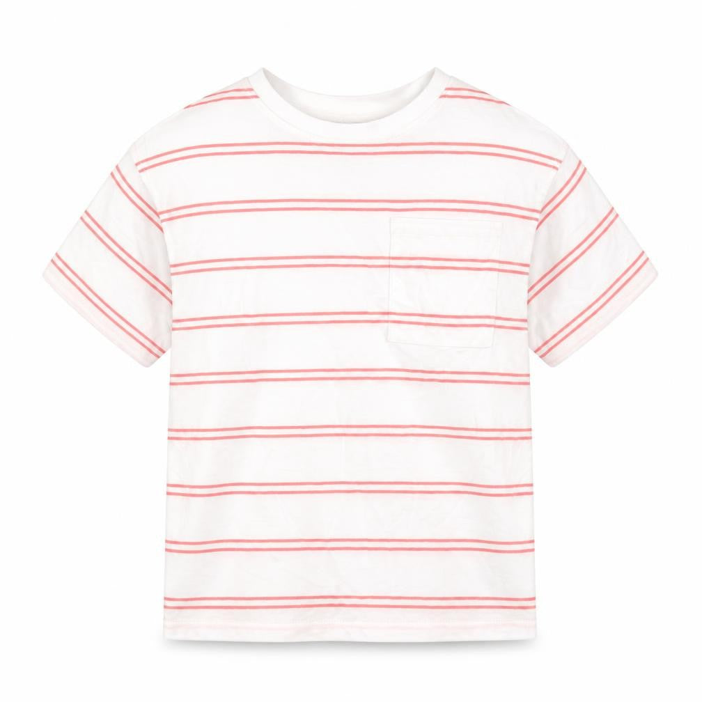 Front view of Marks & Spencer boys’ white striped t-shirt, size 6-7