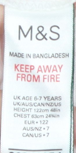 Marks and Spencer Boys White Striped T-Shirt, Size 6-7