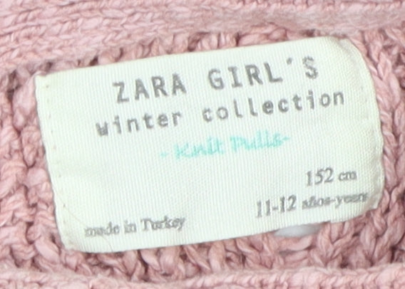 Zara Girls Pink Knit Pullover Jumper 11-12 Years