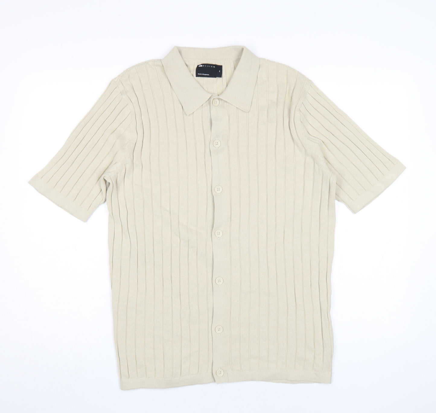 ASOS DESIGN Men's Beige Cotton Short Sleeve Shirt