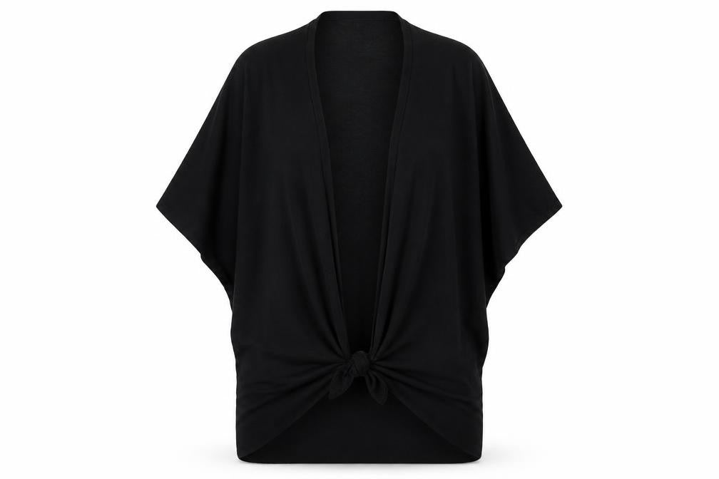 Front view of Rococo Women's Black Cape Jumper M - Elegant Knit Style