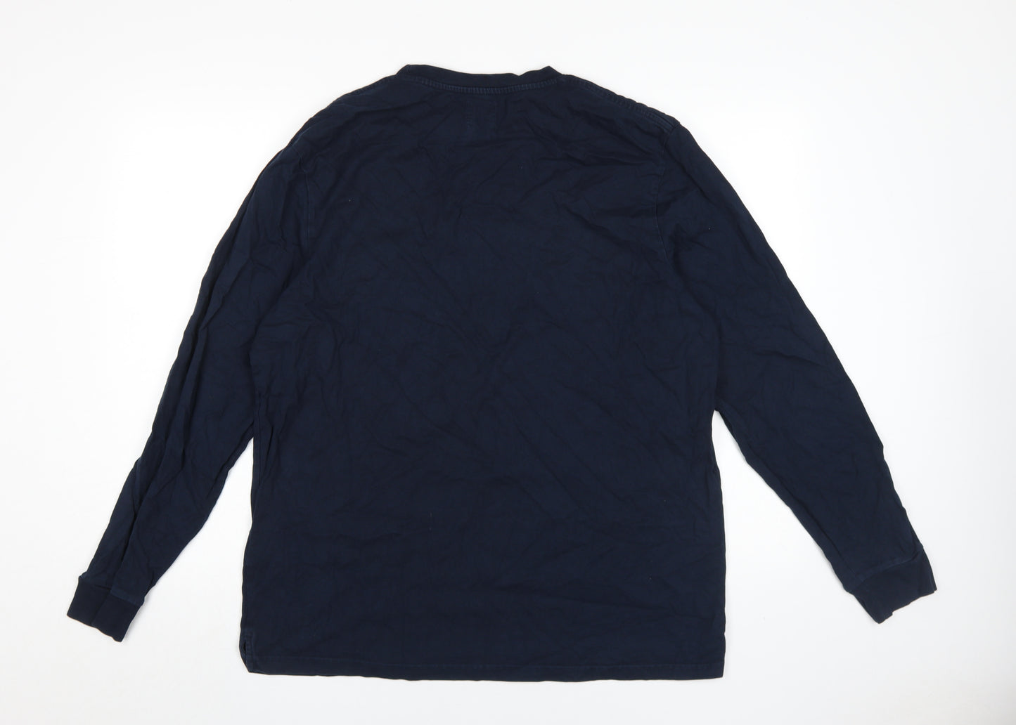 Marks and Spencer Men's Blue Long Sleeve Crew Neck T-Shirt XL