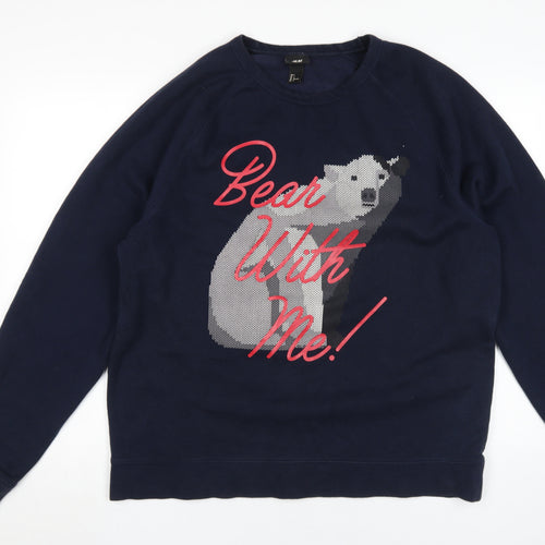 H&M Men's Blue Pullover Sweatshirt L - Animal Print