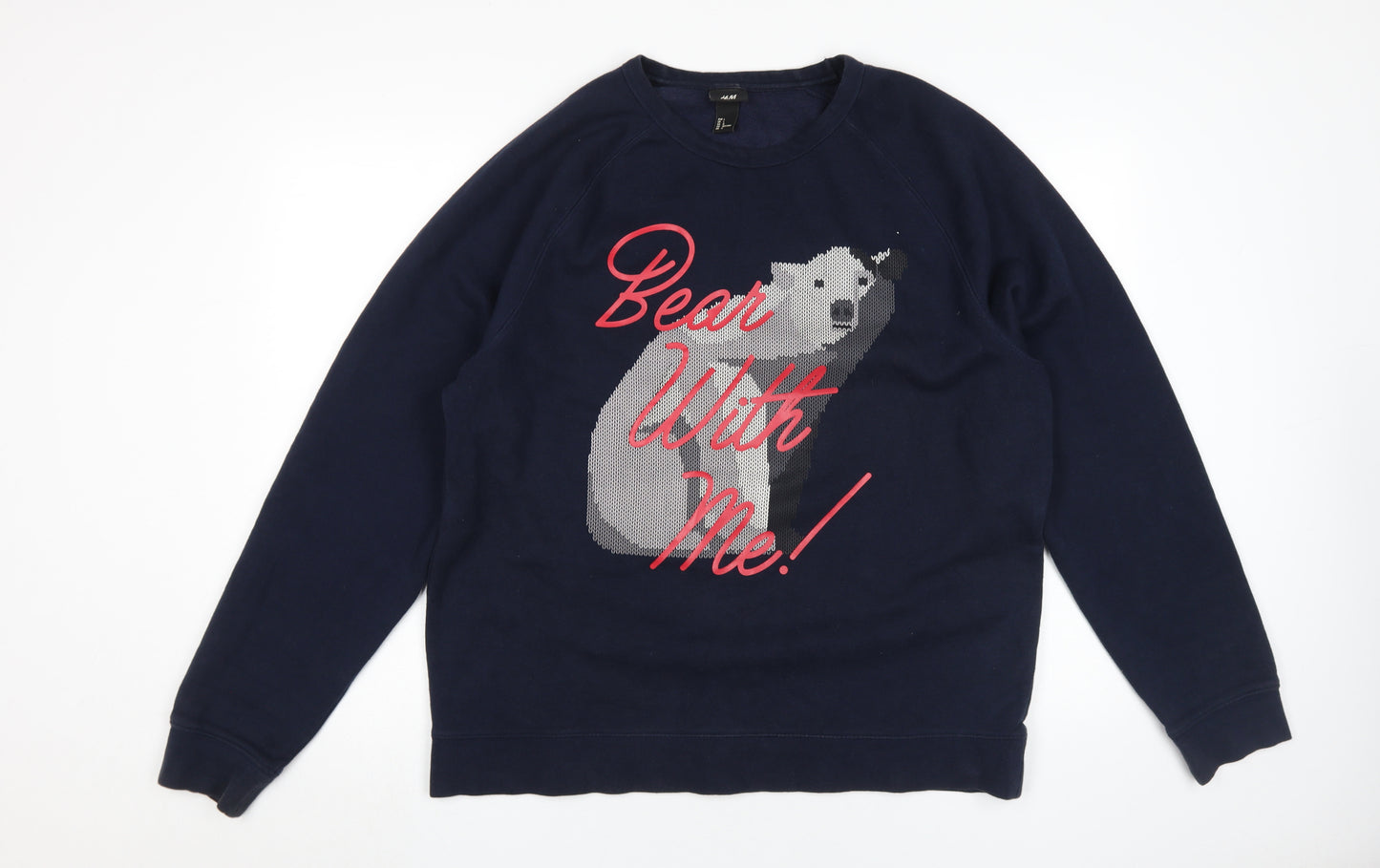 H&M Men's Blue Pullover Sweatshirt L - Animal Print
