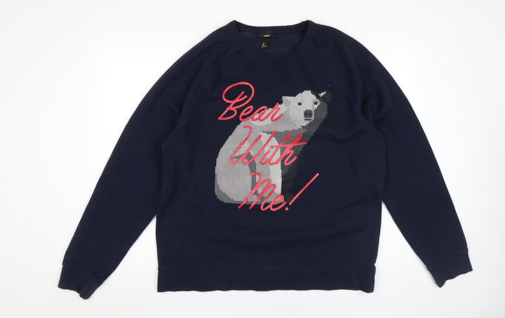 H&M Men's Blue Pullover Sweatshirt L - Animal Print
