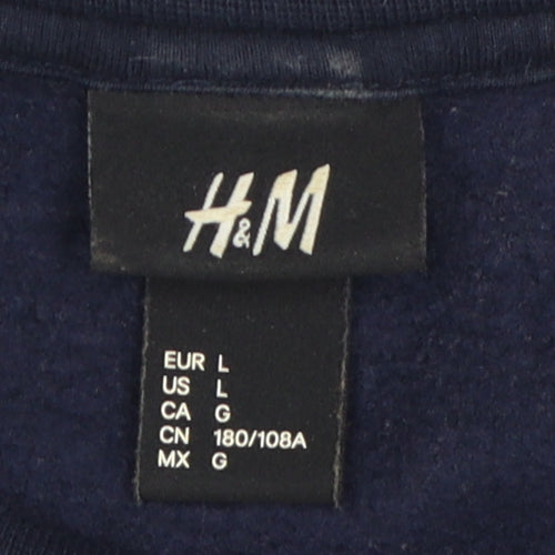 H&M Men's Blue Pullover Sweatshirt L - Animal Print