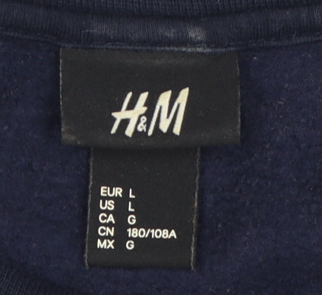 H&M Men's Blue Pullover Sweatshirt L - Animal Print