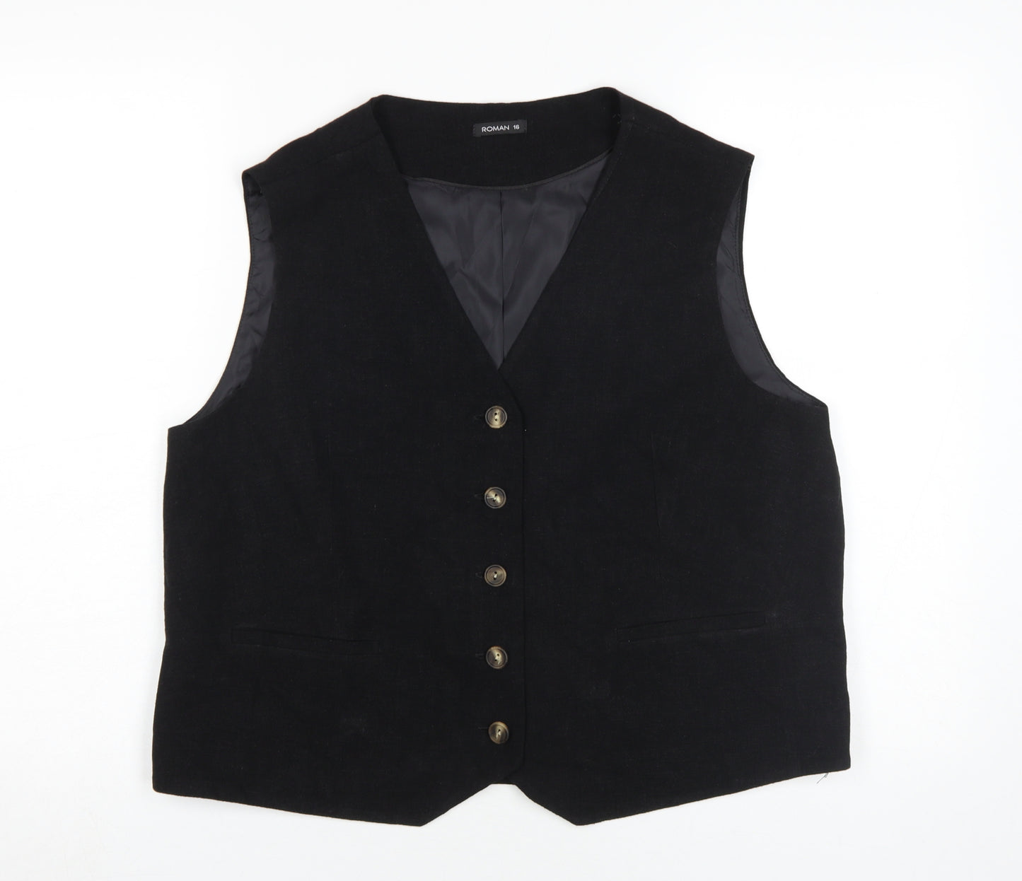 Roman Women's Black Waistcoat Size 16 Linen Blend
