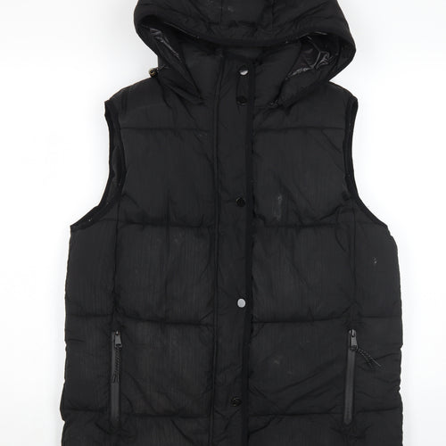 Zara Men's Black Puffer Waistcoat S Hooded Casual