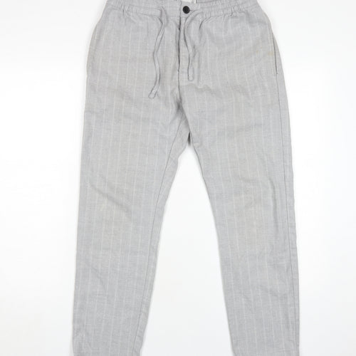 Topman Grey Striped Jogger Trousers for Men, Size 32