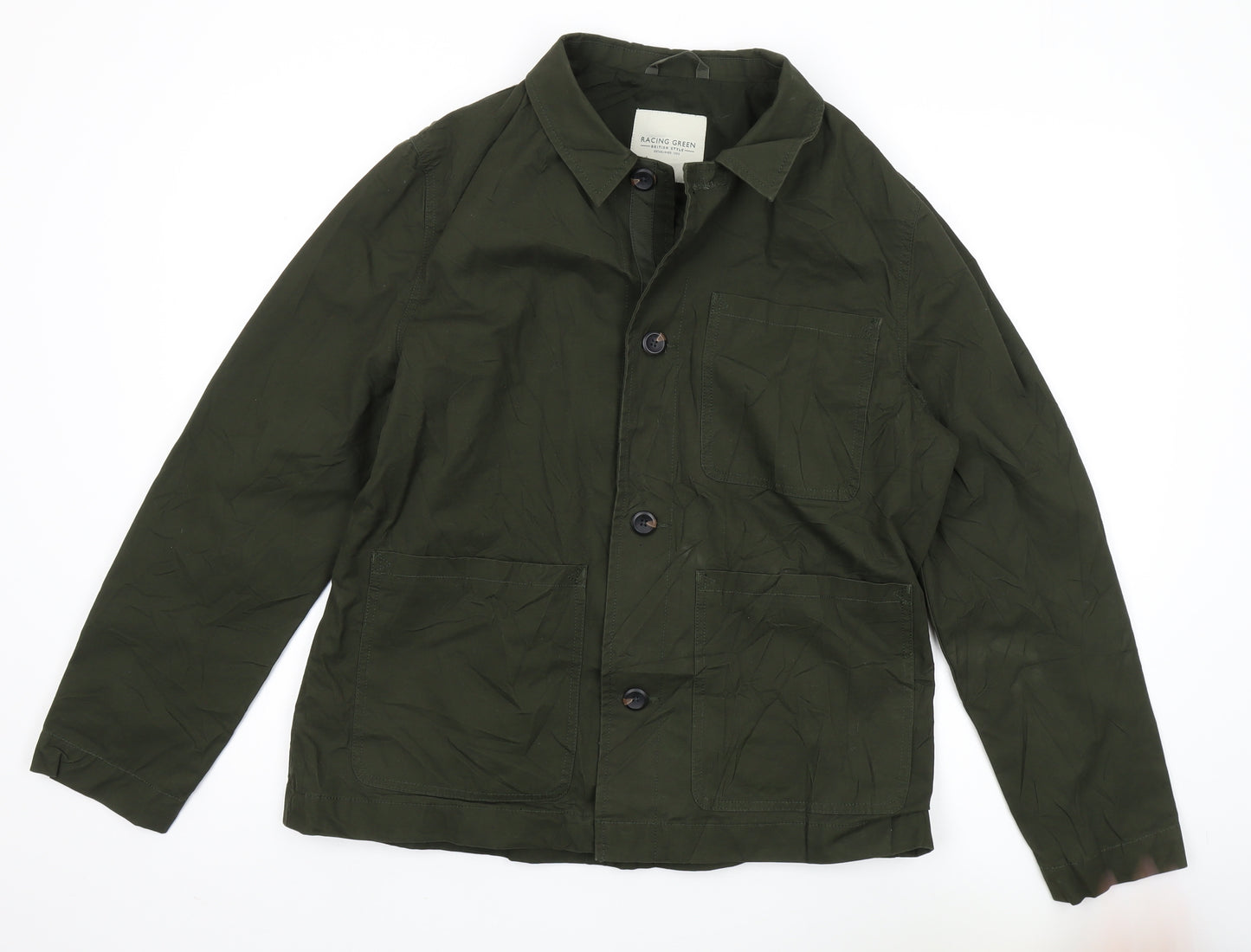 Racing Green Men's Green Cotton Jacket L Casual