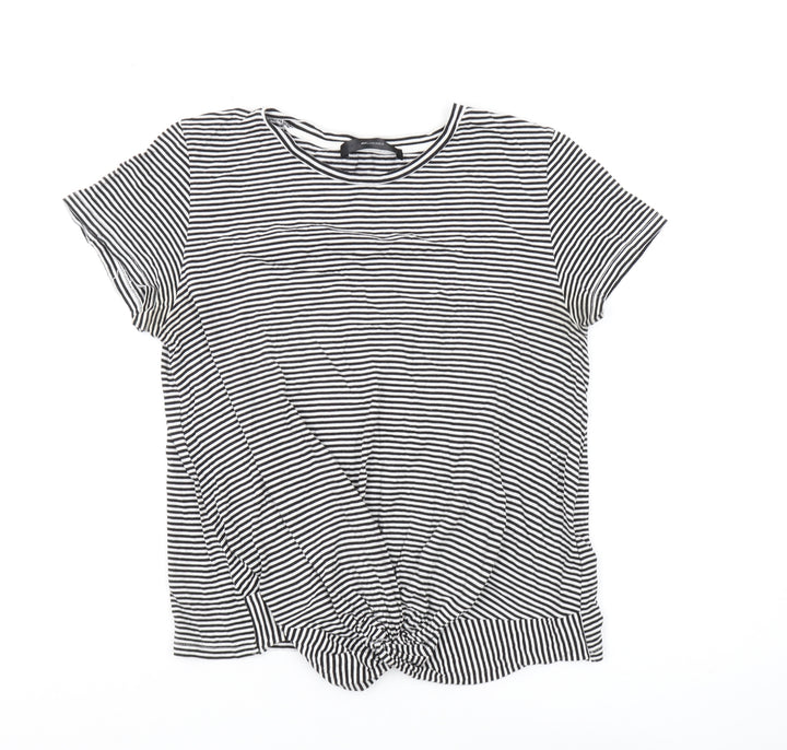 Hallhuber Women's Black Striped T-Shirt, L