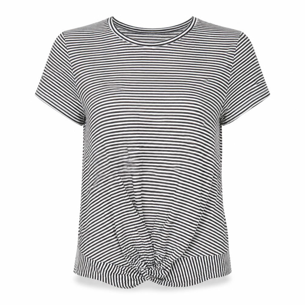 Front view of Hallhuber Women's Black Striped T-Shirt, L