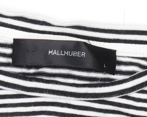 Hallhuber Women's Black Striped T-Shirt, L