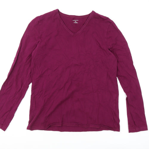 Lands' End Women's Purple V-Neck Long Sleeve T-Shirt M