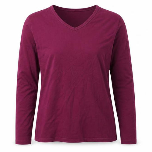 Lands' End Women's Purple V-Neck Long Sleeve T-Shirt M