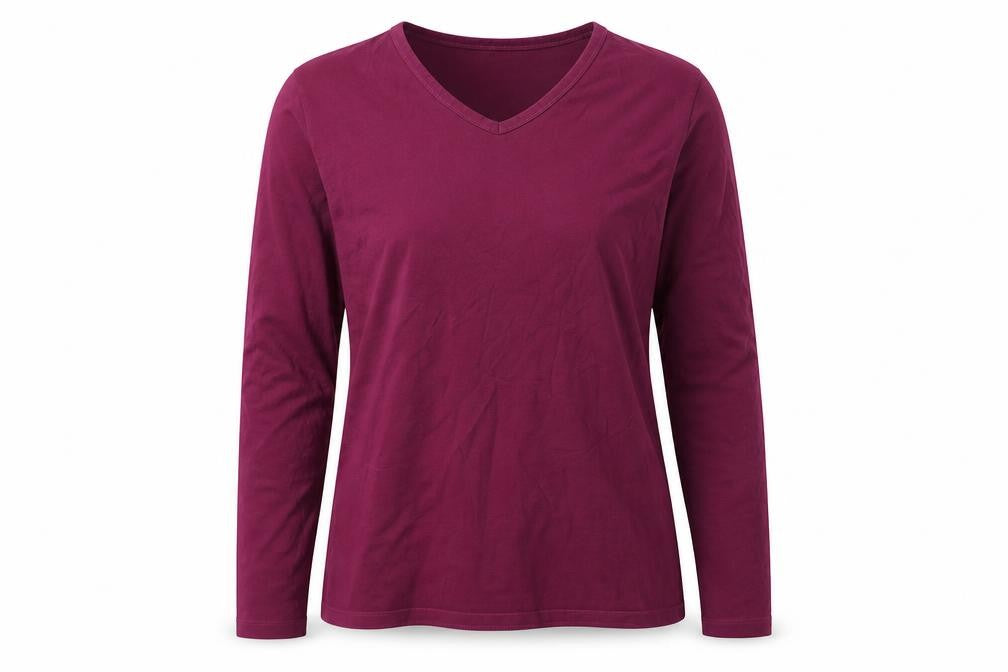 Lands' End Women's Purple V-Neck Long Sleeve T-Shirt M