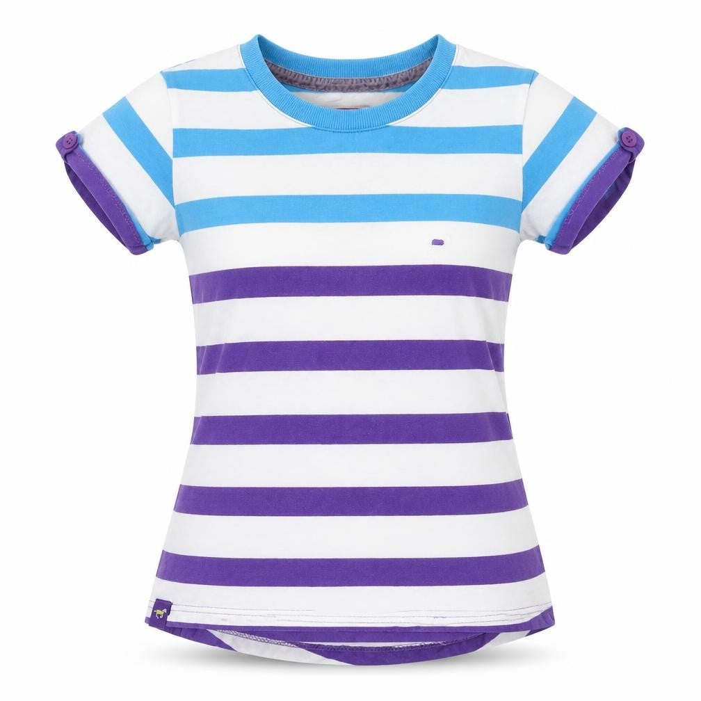 Front view of Lansdown Women's Multicoloured Striped T-Shirt, size 8, Crew Neck