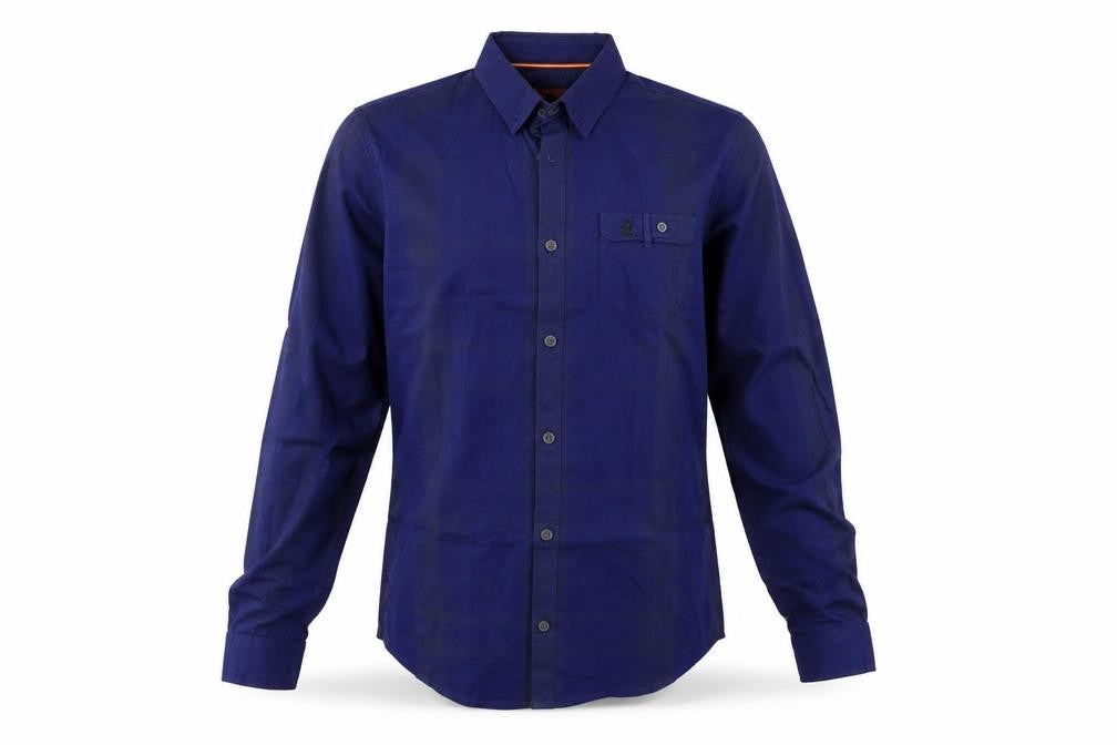 Front view of Luke Men's Slim Fit Blue Button-Up Shirt, size S
