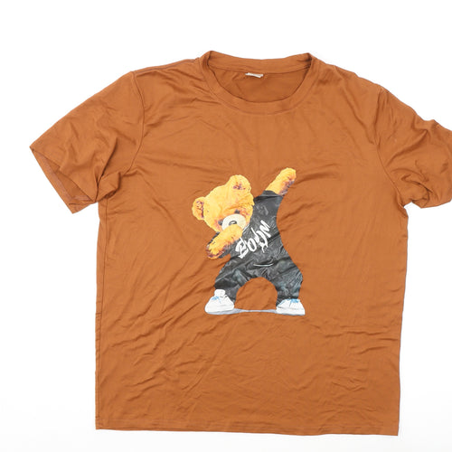 Men's Brown Funny Bear Graphic T-Shirt, Size S