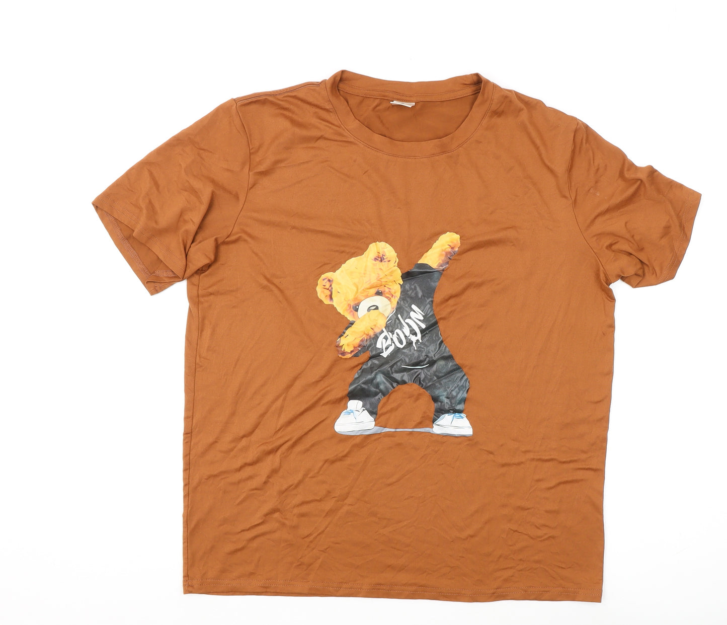 Men's Brown Funny Bear Graphic T-Shirt, Size S