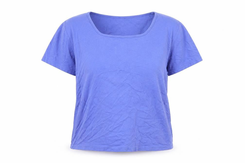 Front view of EWM Women's Blue Basic T-Shirt, L, Scoop Neck