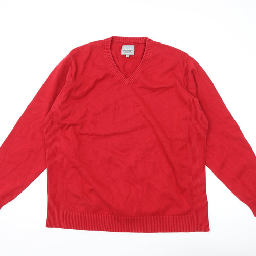Morley Men's Red V-Neck Cotton Pullover - XL