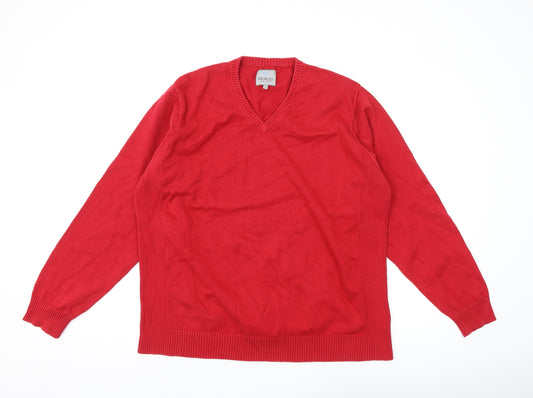 Morley Men's Red V-Neck Cotton Pullover - XL