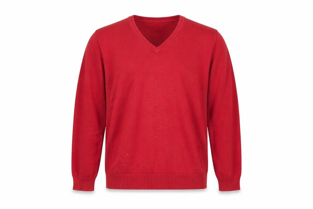 Front view of Morley Men's Red V-Neck Cotton Pullover - XL