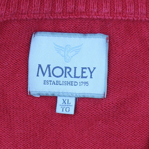 Morley Men's Red V-Neck Cotton Pullover - XL