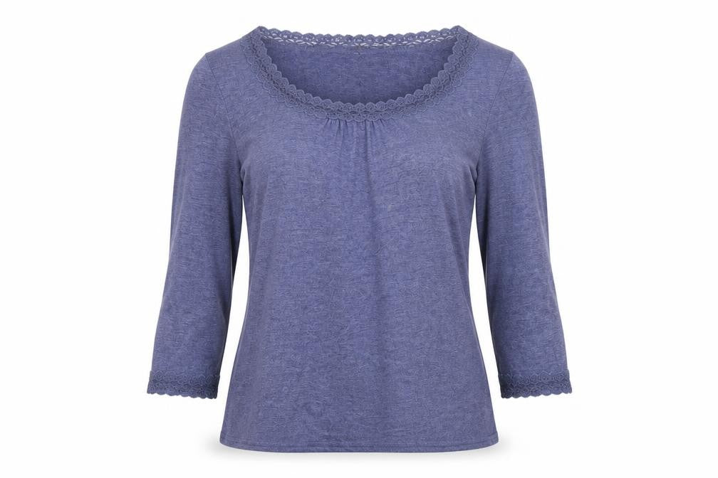 Front view of Phase Eight Blue Women's Blouse, size 12, Crochet Detail