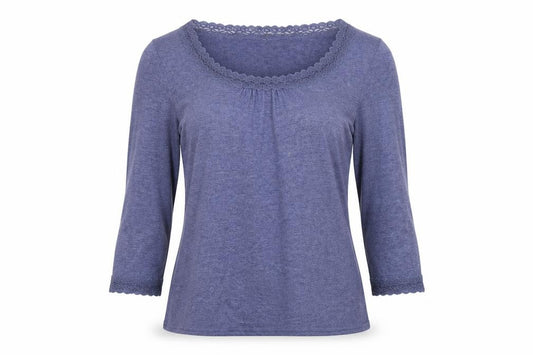 Front view of Phase Eight Blue Women's Blouse, size 12, Crochet Detail
