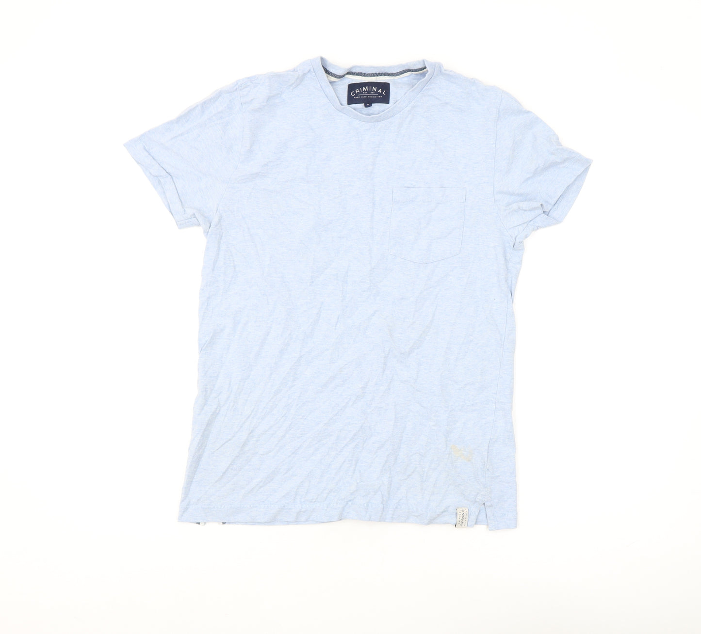 Criminal Men's Blue Cotton Crew Neck T-Shirt Size S