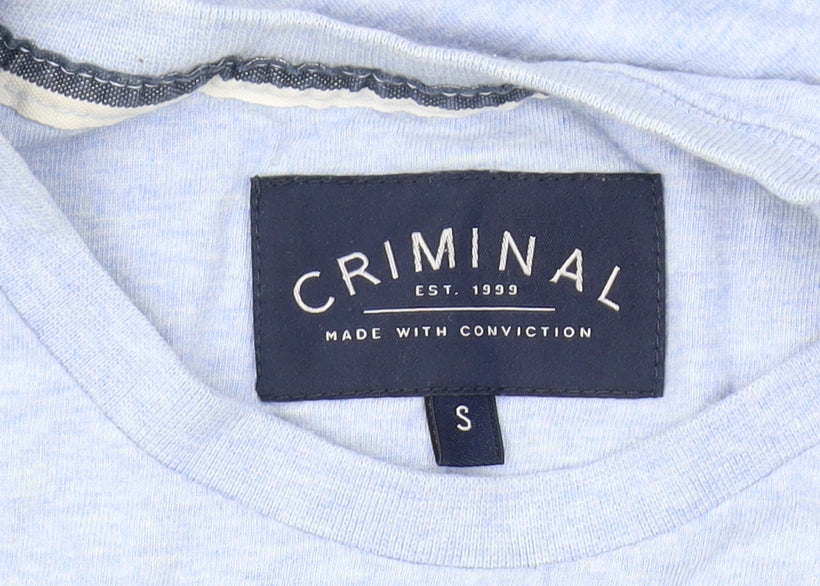 Criminal Men's Blue Cotton Crew Neck T-Shirt Size S
