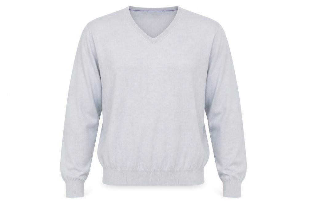 Front view of Marcus Law Men's Grey Wool V-Neck jumper L