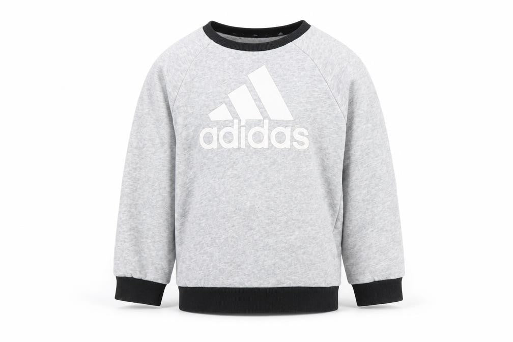 Front view of Adidas boys’ grey pullover sweatshirt 3-4 years - logo accent