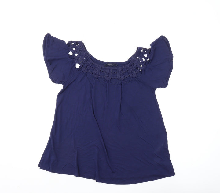 French Connection Women's Blue Crochet Tunic Blouse XS