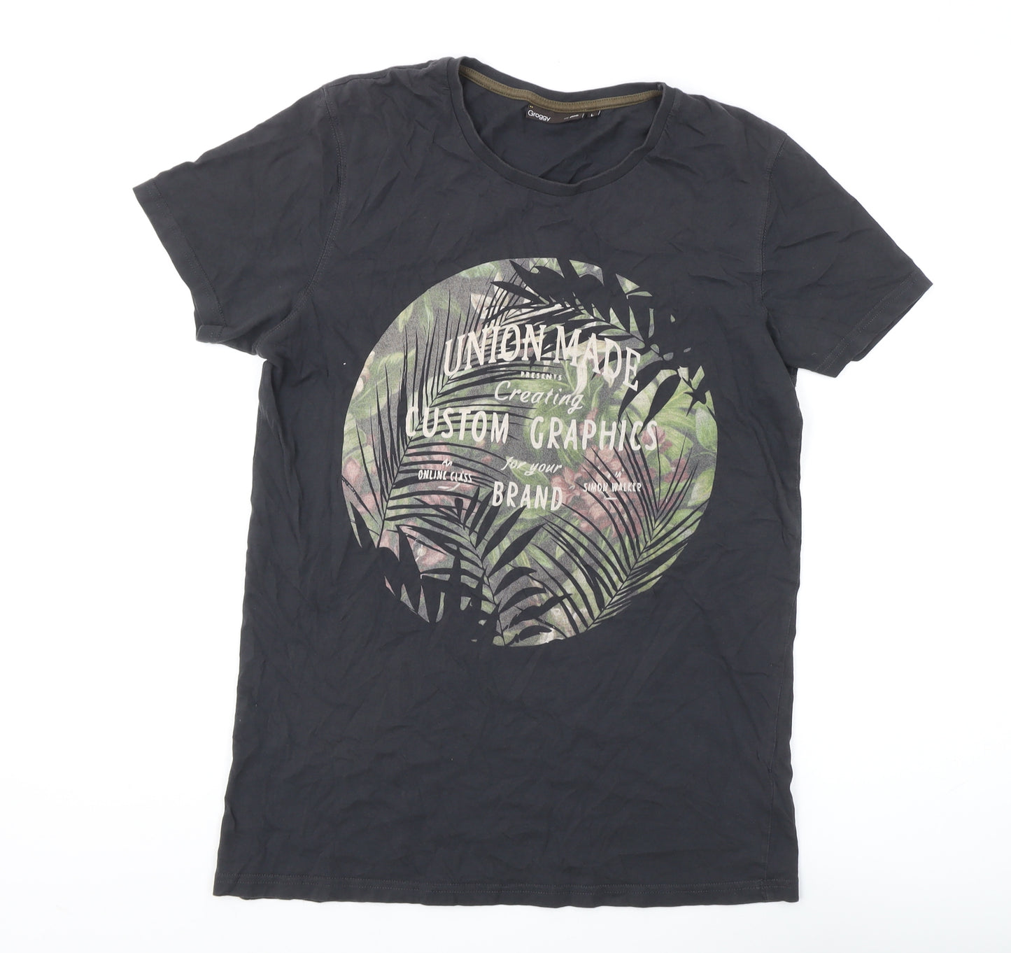 Groggy by JBC Men's Black Graphic T-Shirt L