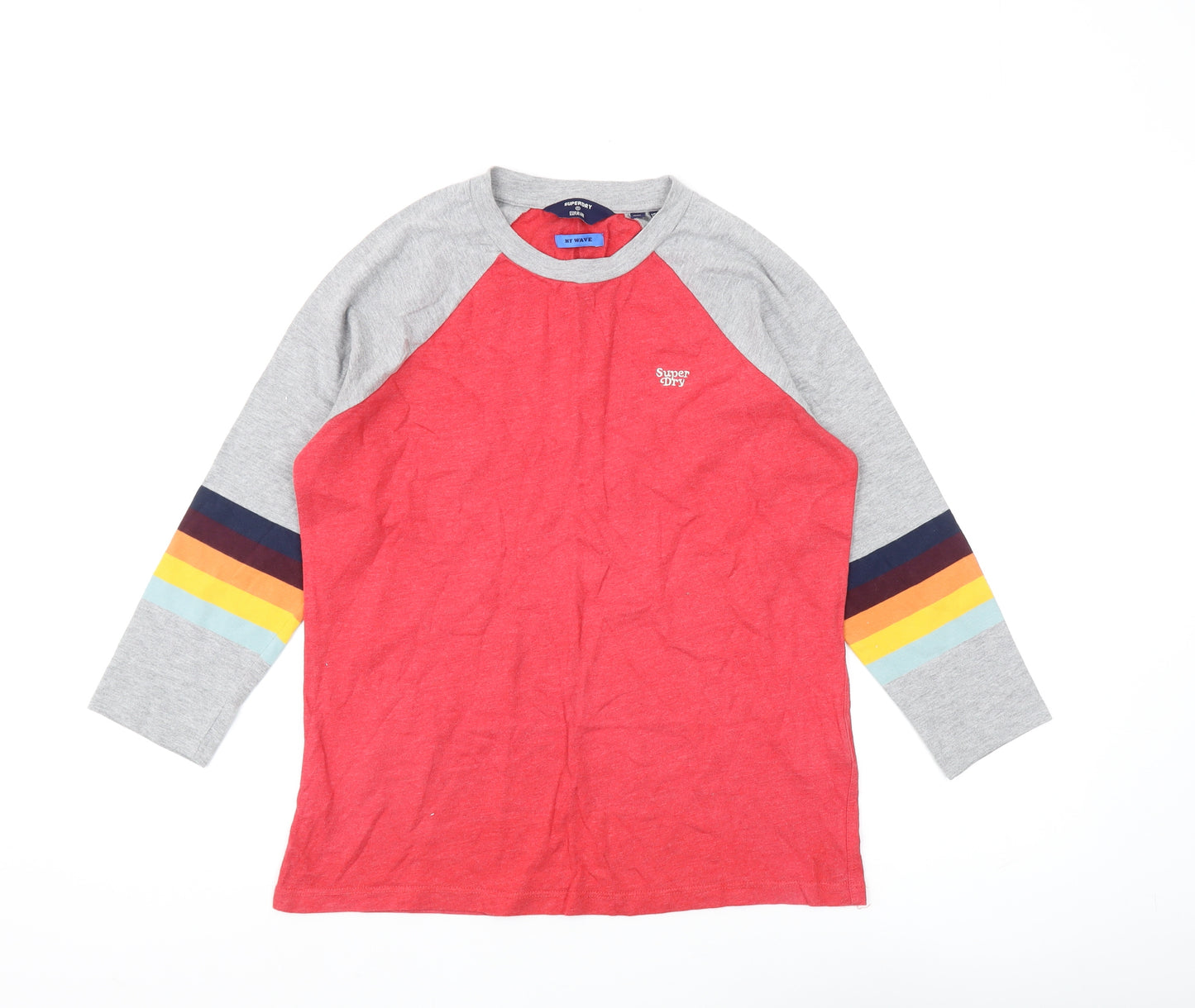 Superdry Unisex Red T-Shirt Size 4 Long Sleeve