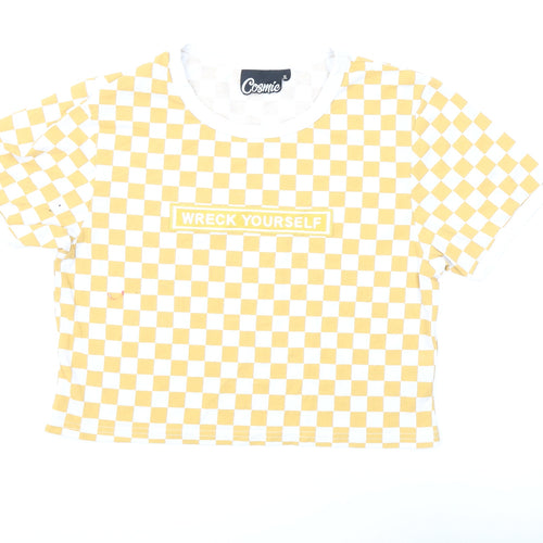 Cosmic Unisex Adults Yellow Cropped Check T-Shirt XL