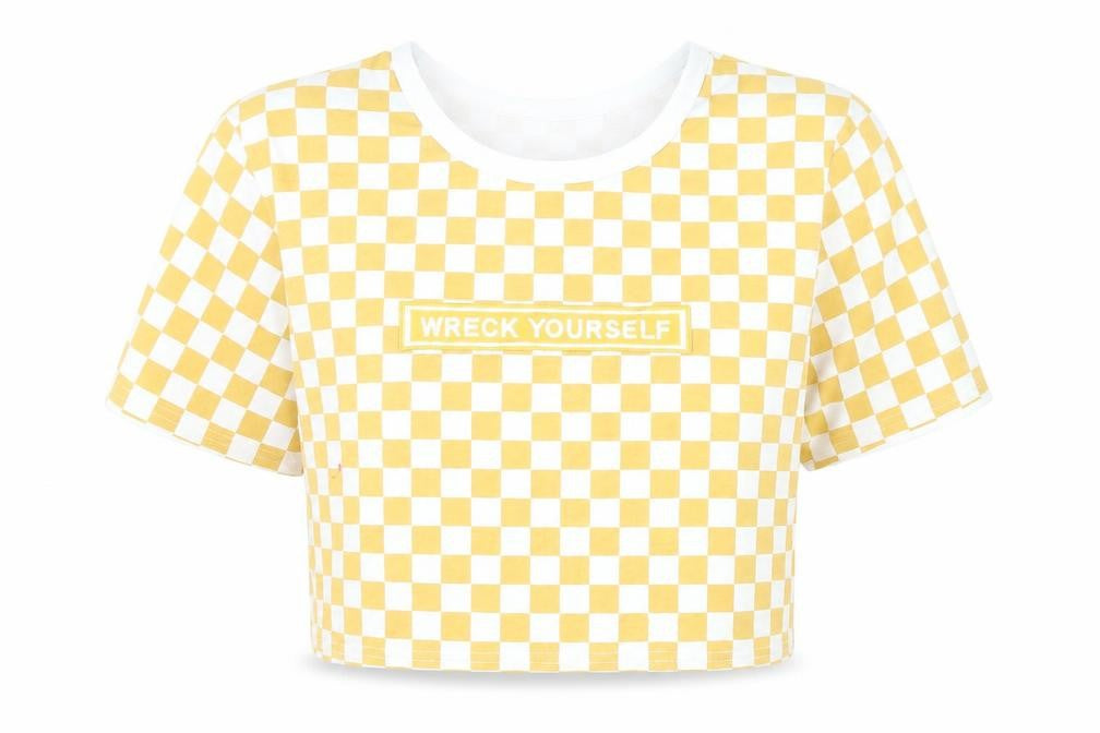 Cosmic Unisex Adults Yellow Cropped Check T-Shirt XL