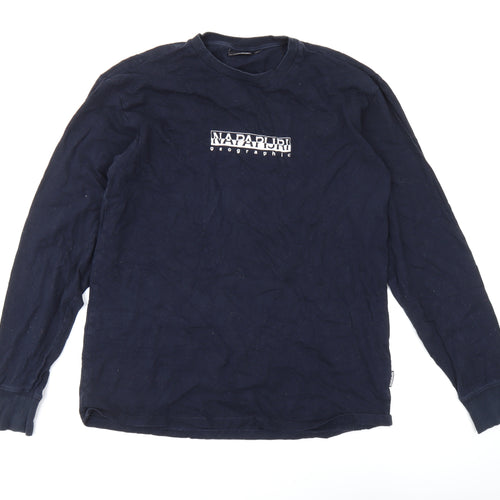Napapijri Men's Blue Long Sleeve T-Shirt, Size S, Logo Accent