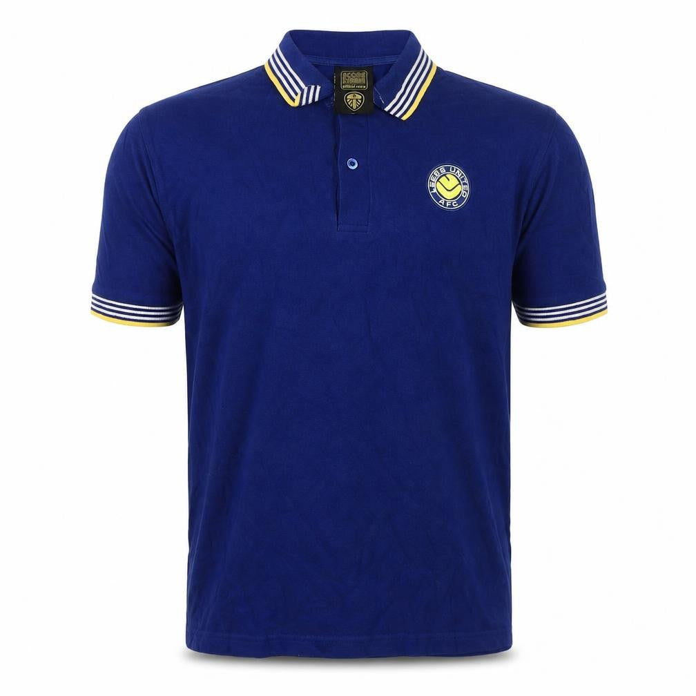 Front view of Score Draw Men's Blue Retro Polo L Short Sleeve
