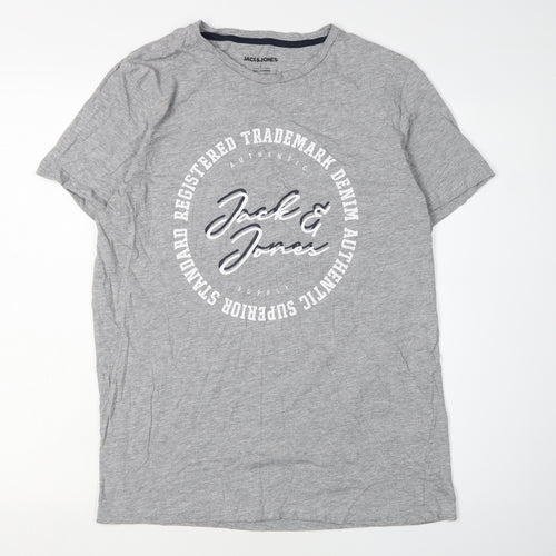 Jack & Jones Grey Men's Graphic T-Shirt Size L