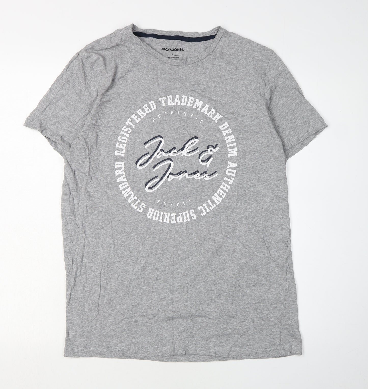 Jack & Jones Grey Men's Graphic T-Shirt Size L